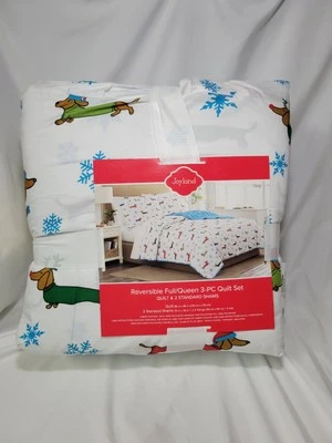 Joyland Dachshund Dog Reversible Quilt Light Weight  2 Shams Size Queen Full NWT - Image 1 of 4