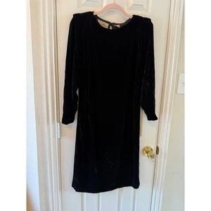 Abito vintage Liz Claiborne seta velluto nero spalline manica lunga classico - Foto 1 di 10