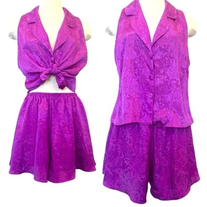 90s Victoria’s Secret Silky Satin Fuchsia Vintage Neckholder Top Cami 2PC Short Set - Bild 1 von 10