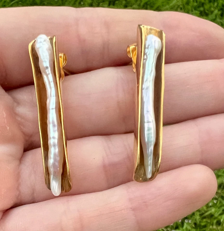 Biwa Pearl Post Earrings  1⅜" Length Aureus + Argent | Roost Overstock - Image 1 of 4