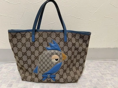 GUCCI Brown GG Monogram Canvas  Leather Mini Zoo Bird Tote Bag Hand Bag Blue - Image 1 of 4