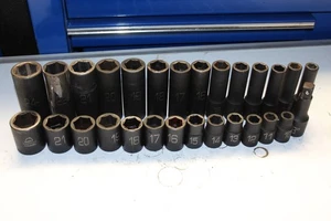 MATCO TOOLS 1/2" DRIVE METRIC 6P DEEP STANDARD IMPACT SOCKET SET 28pc EXTENSION - Picture 1 of 6