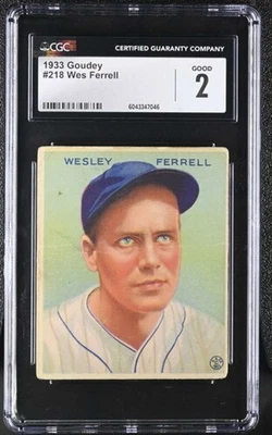 1933 GOUDEY #218 WES FERRELL CGC 2 GOOD RC ROOKIE INDIANS 5802 - Image 1 of 2