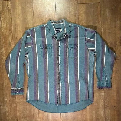 Camisa De Colección Wrangler Brushpopper 18 36 Western Rodeo Vaquero Púrpura Verde azulado Años 90 2XL Foto 1 de 4
