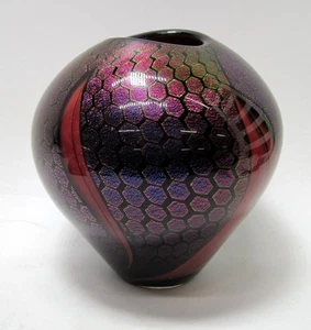 Tim Lazer 2011 Signed Hand Blown Dichroic Purple Blue Peacock  Art Glass Vase - Picture 1 of 8