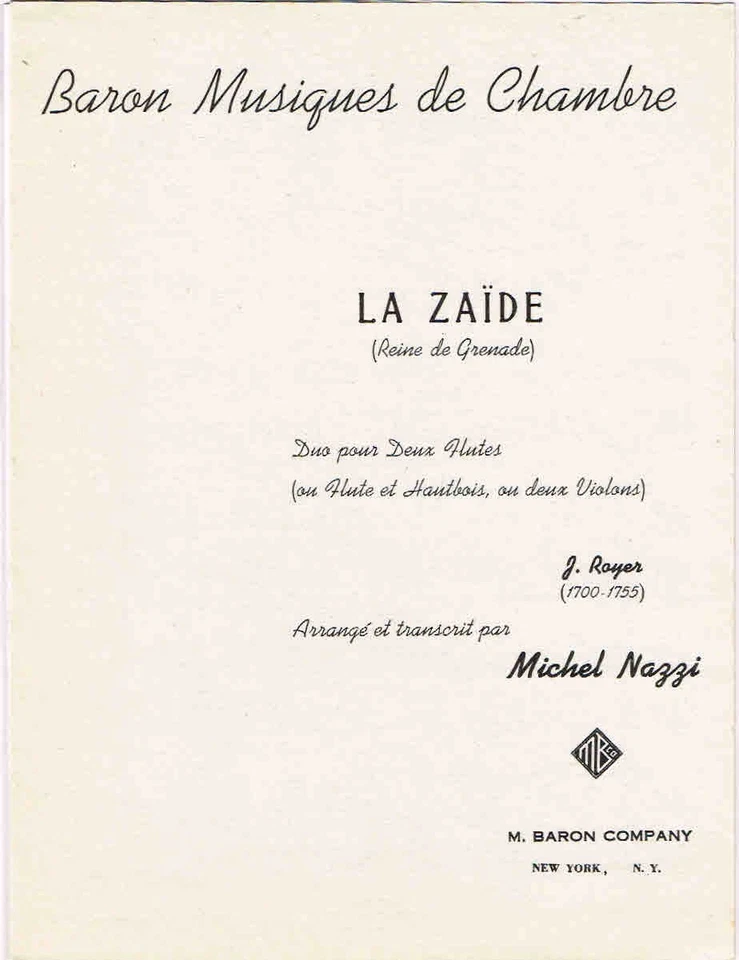 Baron Musiques de Chambre La Zaide Duo pour Deux Flutes  - Image 1 of 1
