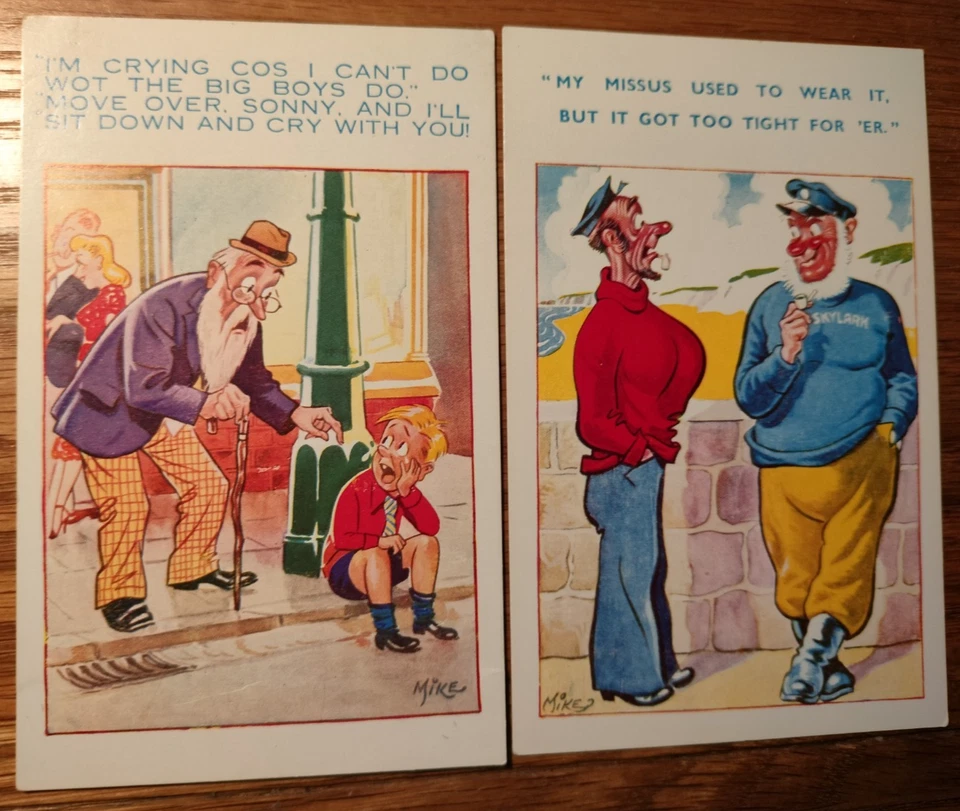 2 x vintage Comic Postcards - THE MERRY SERIES  - by Mike - Image 1 of 1