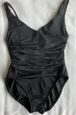 Traje de baño vintage para mujer marca Miraclesuit negro con lunares blancos talla 12 Foto 1 de 2
