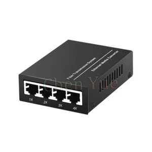 10/100M Single Mode Duplex Fiber Fiber Optic Media Converter 2 SC Fiber 4 RJ45 - Picture 1 of 5