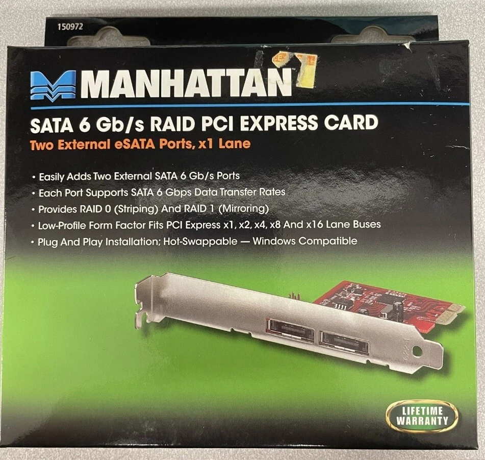 Manhattan 150972 SATA 6 Gb/s RAID PCI Express Card 2 Ext. eSATA Ports, x1 Lane - Image 1 of 3