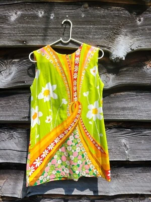 Vestido Janet Lynn De Colección Años 60 Psicodélico Colorido Margaritas Cambio Foto 1 de 4