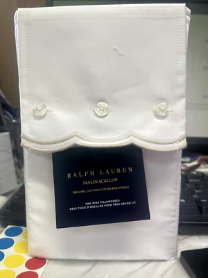 Ralph Lauren хлопок Malin гребешок два короля наволочка белый/серебро новый - Изображение 1 из 2