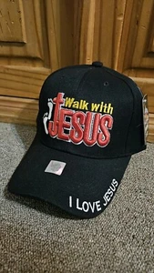New Black Christian "Walk With Jesus" Baseball Hat Never Been Worn - Picture 1 of 2