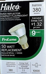 Halco 46008 11W120VPar20MEDBase E26 5,000K 380L Reflector CFL11/50/PAR 11W=50W - Picture 1 of 2