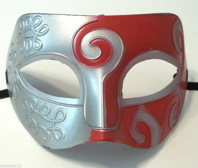Red Silver Roman Greek Men Venetian Mardi Gras Party Masquerade Mask - Image 1 of 2