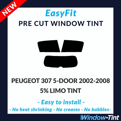 EasyFit Static Pre Cut Window Tint For Peugeot 307 5-door 2002-08 - 5% Limo Rear - Image 1 of 3