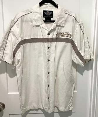 Camisa Harley Davidson (XLG) Blanca/Gris Botón Completo Delantero Manga Corta - Usada en Excelente Condición!! Foto 1 de 4