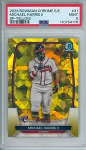 2023 Bowman Chrome Sapphire Michael Harris 12/50 SP VAR Yellow PSA 9 Fresh Grade - Picture 1 of 2