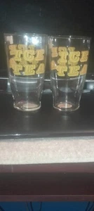 Vintage ICE TEA Glass Yellow Letters MCM - Set Of 2 Tumblers 7" - Picture 1 of 1