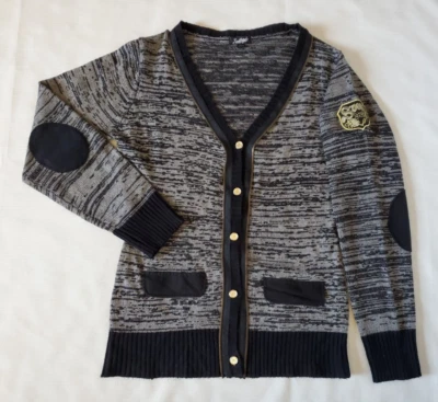 Cárdigan suéter Southpole para mujer parche en L y parches en el codo abotonados negro gris Foto 1 de 4