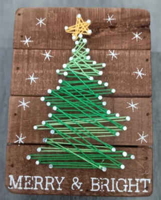 Primitives by Kathy Merry & Bright Christmas Tree Slat String Art Box Sign - Image 1 of 4