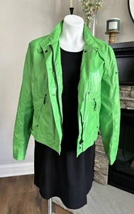 Frieda and Freddie’s Women’s Size 44 (US 10) Lime Green Black Moto Jacket - Picture 1 of 8