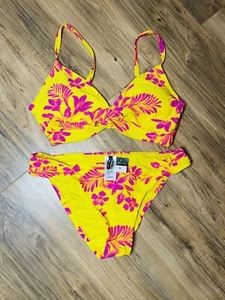 BCBG Paris Womens Wrap Bikini Top Bra XL Sunshine Yellow Floral & bottoms - Picture 1 of 4