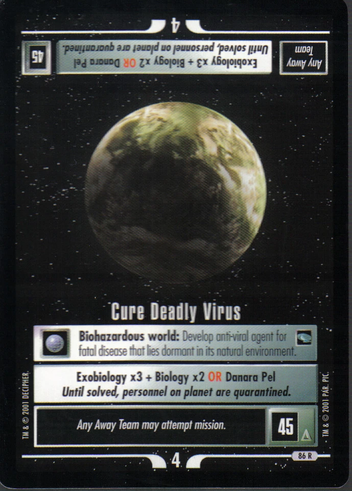STAR TREK CCG VOYAGER RARE CARD CURE DEADLY VIRUS - Image 1 of 1