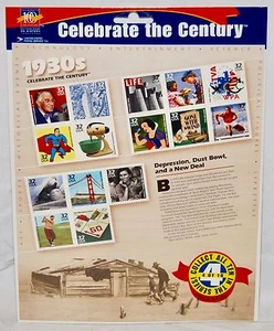 Hoja de 15 estampillas postales de Estados Unidos, Celebra la serie Century - La década de 1930, 32 centavos - Imagen 1 de 3