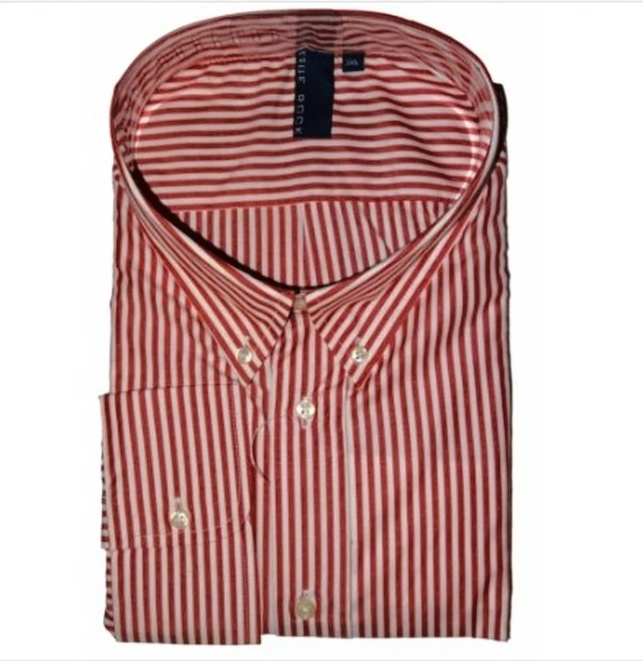 Camisa social masculina TRUE ROCK grande listras brancas/vermelhas mangas compridas JFK123 - Imagem 1 de 2