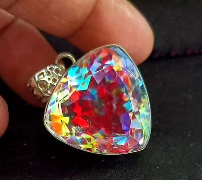 Colgante de trillón arco iris de plata maciza 925 místico natural 101,5 quilates piedras preciosas sueltas Foto 1 de 4