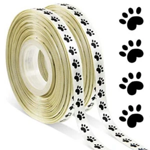25 Yds Thin 3/8" CREAM SATIN Dog Cat Pet Paws Paw Prints 75 Ft. Pawprints Ribbon - Picture 1 of 2