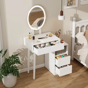 Makeup Vanity Table Storage Shelf with Dimmable LED Lighted Mirror Drawers - Picture 1 of 13