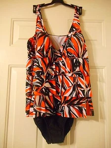Tropical Escape Womens Plus Triple Tiered Orange Miami Swimsuit Size 24W $98 New - Picture 1 of 2