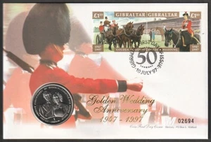 GIBRALTAR 1997 GOLDEN WEDDING GIBRALTAR CROWN COIN COVER - Picture 1 of 2