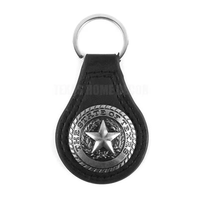 Western Black Leather Keychain Fob Silver The State of Texas Seal Star Concho - Image 1 of 3