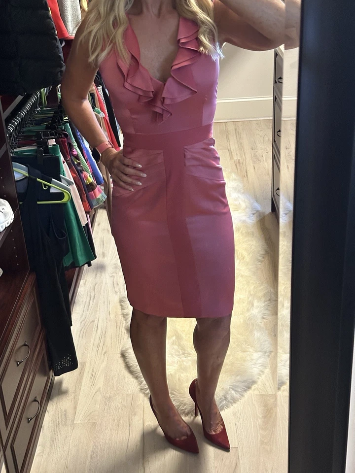 Vestido midi feminino chiclete rosa seda Bodycon tamanho XS - Imagem 1 de 3