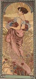 Tapestry SUMMER, Alphonse Mucha Woman Beauty Art - BS 19"x45" - Picture 1 of 1