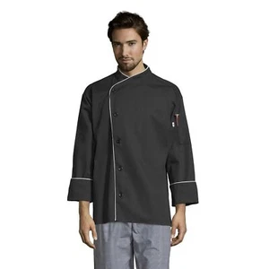 Uncommon Threads Unisex Panama Chef Coat 5 Button Withpiping, Black/White Pip... - Picture 1 of 5