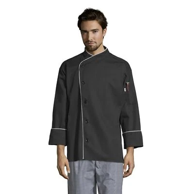 Uncommon Threads Unisex Panama Chef Coat 5 Button Withpiping, Black/White Pip... - Image 1 of 4