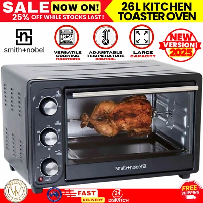 26L Toaster Oven & Rotisserie Kitchen Benchtop Oven Electric Cooker 100-250°C - image 1 of 4