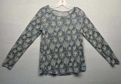 Laura Scott Mujer Azul Blanco Estampado Flor Manga Larga Cómoda Camisa Elástica S Foto 1 de 4