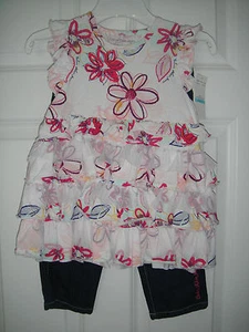 CALVIN KLEIN JEANS NWT 2PC Tank Top Tiered Ruffle Shirt Denim Jeans Pants 4 4T 5 - Picture 1 of 6