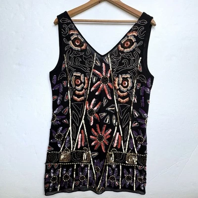 Mini Vestido Free People Floral Lentejuelas XS Negro Hadas Cuentas Cóctel Boho Noche Foto 1 de 4