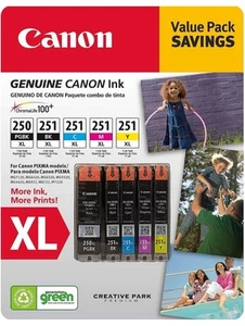 Canon PGI-250XL Black and CLI-251 B/C/M/Y Color Ink Cartridges - 5 Pack - Photo 1/1