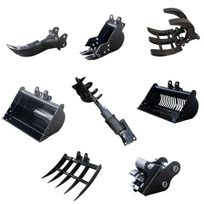 Balde de areia, ripper, ancinho, trado, pegador, acessórios de engate rápido para mini escavadeira - Imagem 1 de 4