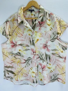 Gordon Smith Women’s Short Sleeve Linen Blouse Button Up Tunic Style Floral S 20 - Bild 1 von 10