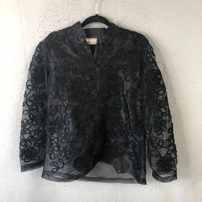 Carrie Allen Shirt Womens Large Black Embroidered Frog Closure Mandarin Collar - Image 1 of 4