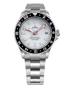 RATIO FreeDiver GMT Automatic RTF057 Men's Watch White Dial Stainless Steel - Picture 1 of 5