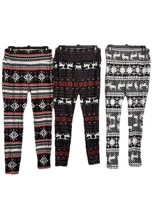 Leggings (3) Mujer Talla Pequeña Rojo, Blanco y Azul Copo de Nieve Ciervo Invierno Temática  Foto 1 de 4